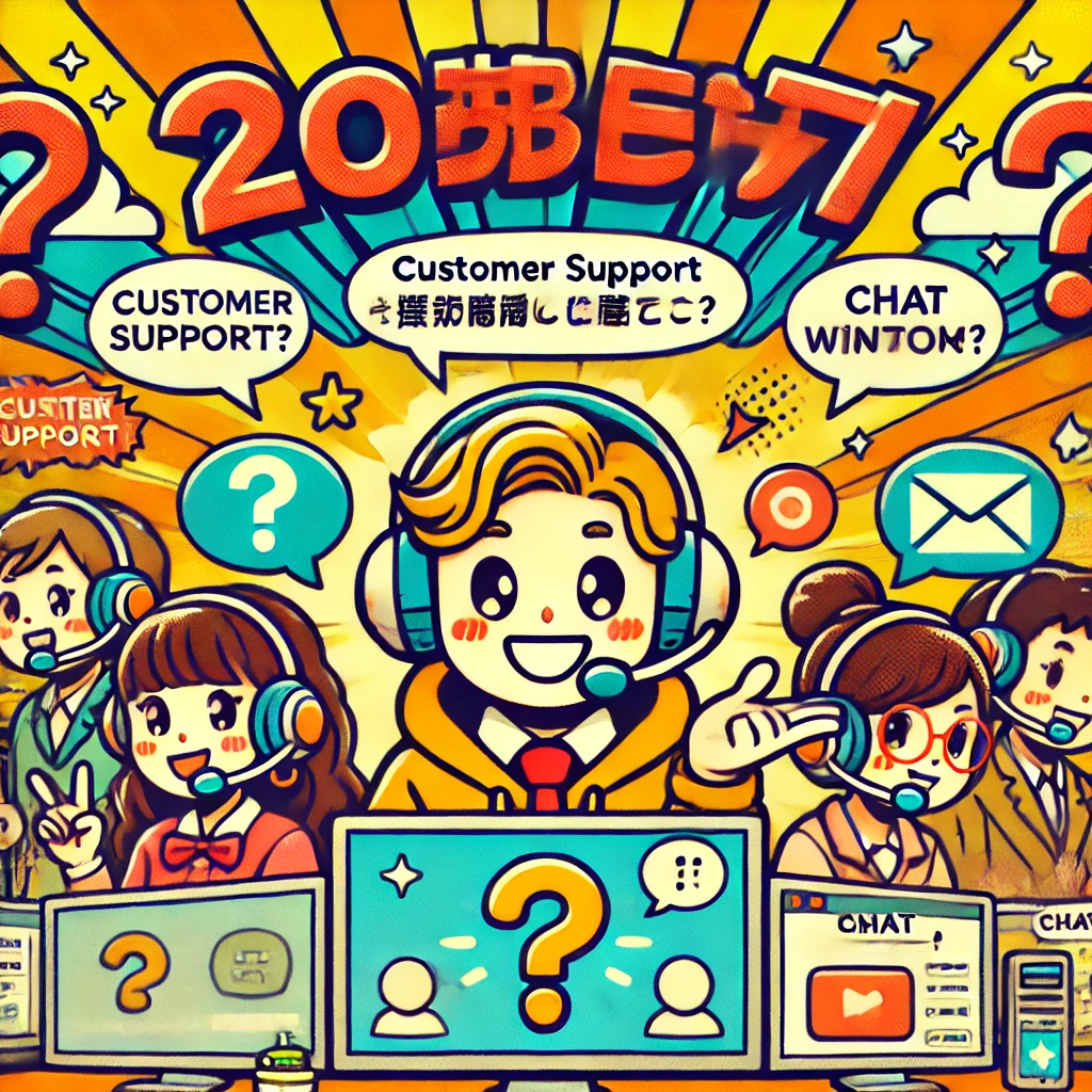 20betオンラインカジノのカスタマーサポート' Featuring Friendly Customer Support Characters With Headsets, Chat Bubbles, And Helpful Icons L