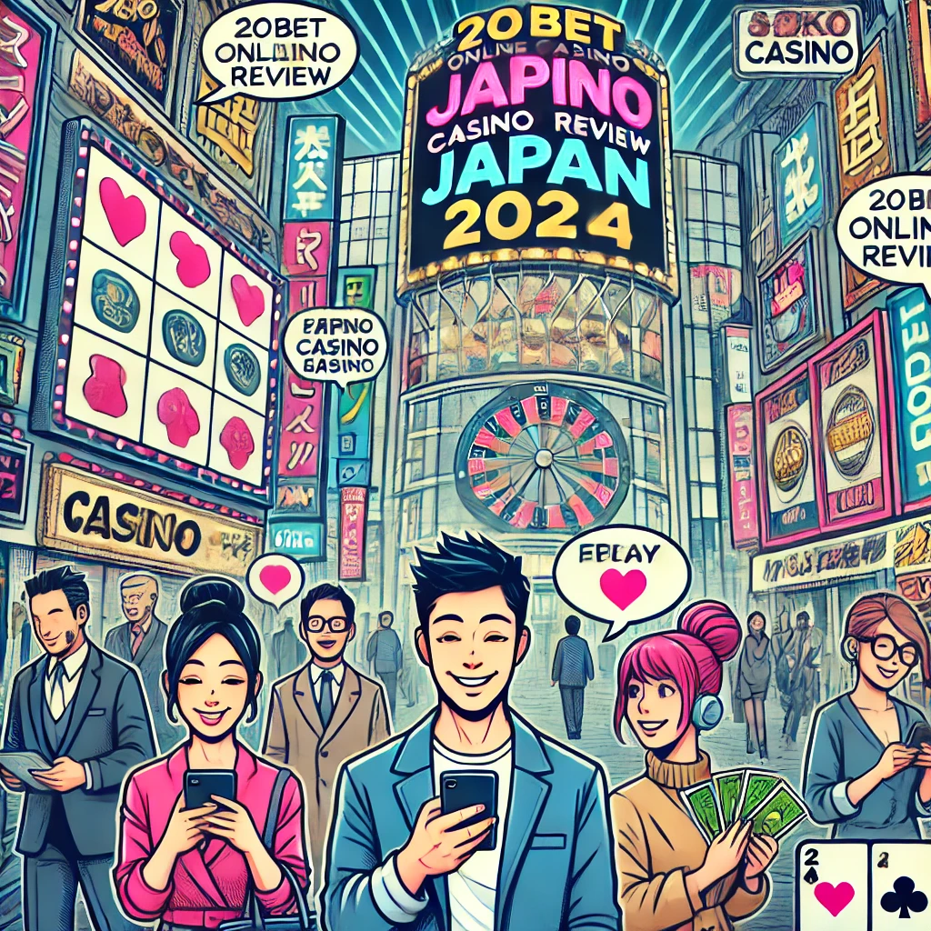 Comic Style Illustration Of A Lively Japanese Cityscape With Subtle Casino Elements Integrated, Such As Neon Signs For '20bet Online Casino Review Jap