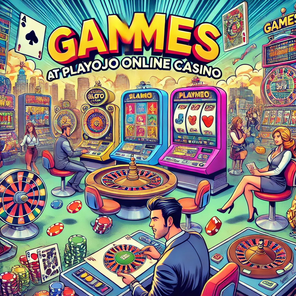 Games At Playojo Online Casino'. The Scene Should Be Vibrant And Colorful, Featuring Various Popular Casin