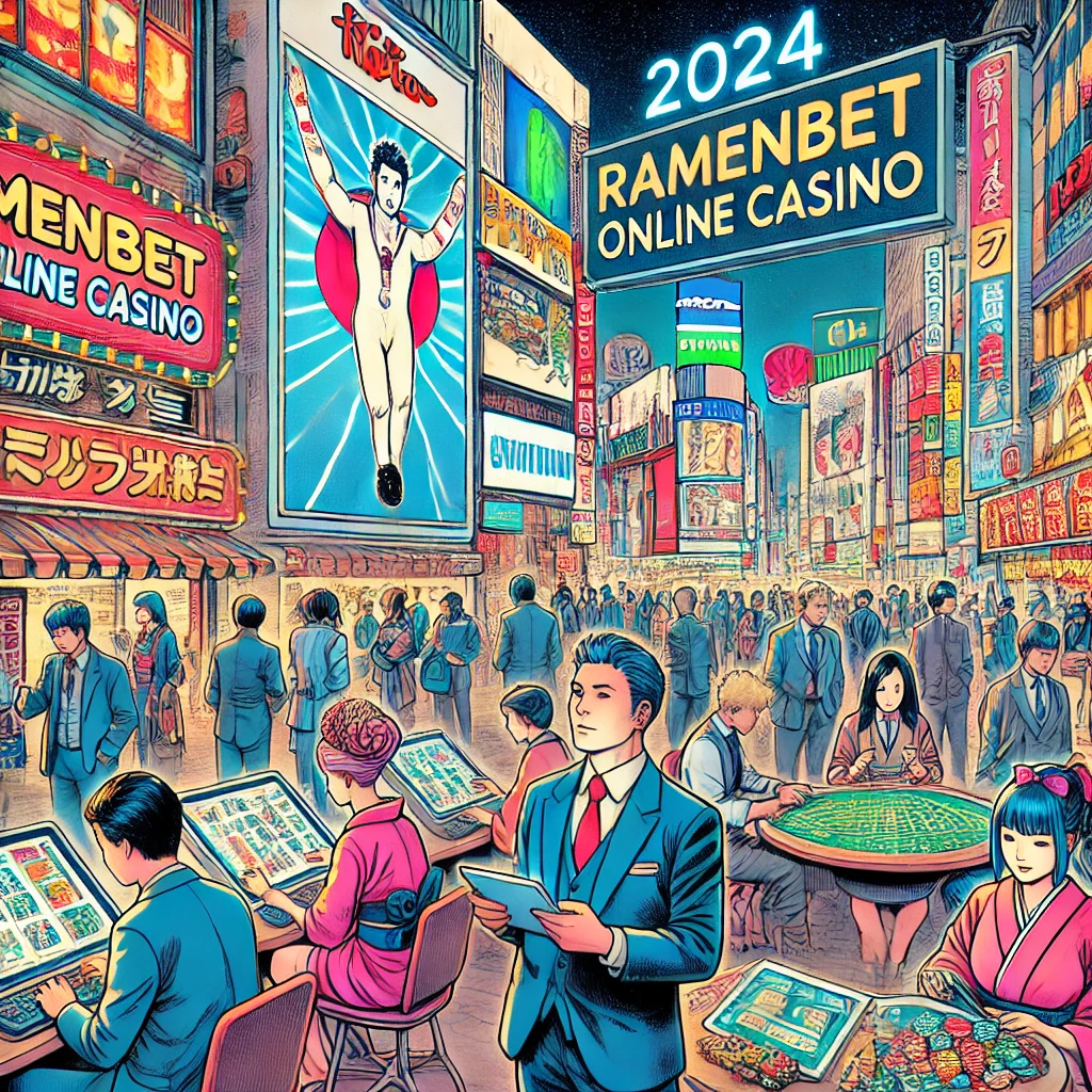 Bustling Scene Of A Futuristic Tokyo In 2024, Highlighting The Digital World Of Online Casinos. The