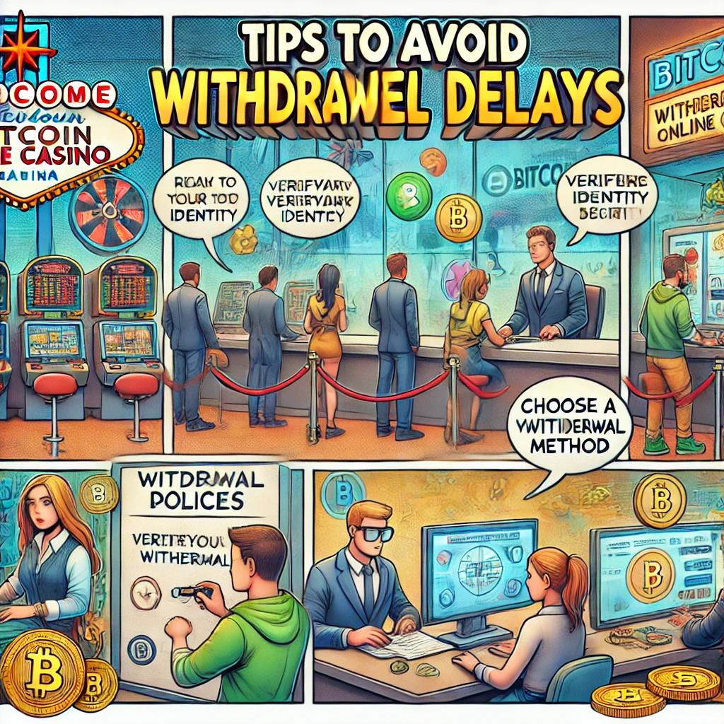 Void Withdrawal Delays At A Bitcoin Online Casino. The Scene Features Various Characters At A Casin